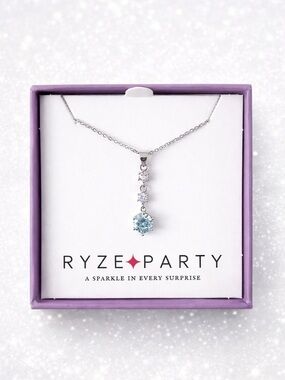.925 Sterling Silver Necklace with Light Blue and Pink CZ Stones Pendant